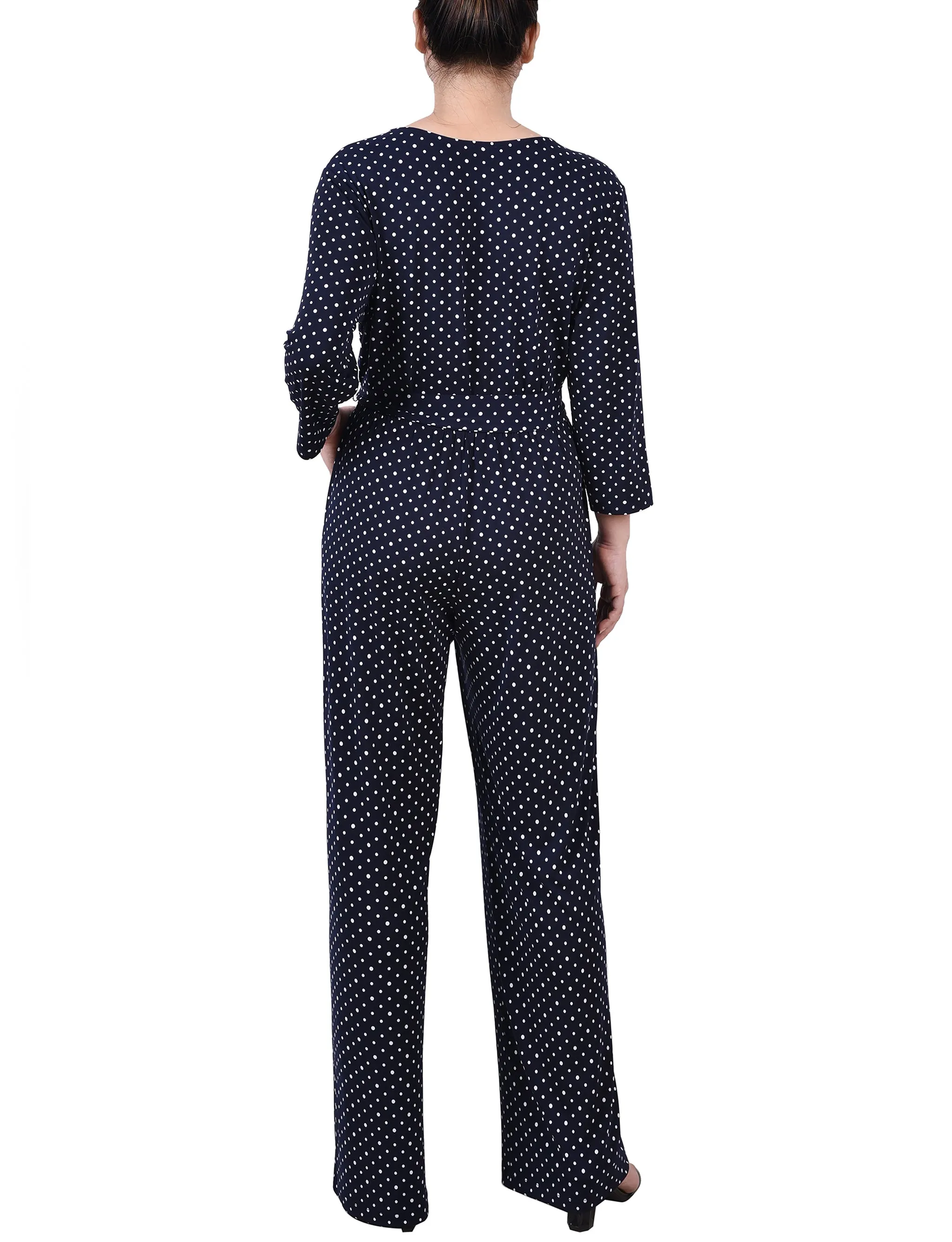 Petite 3/4 Sleeve Belted Jumpsuit