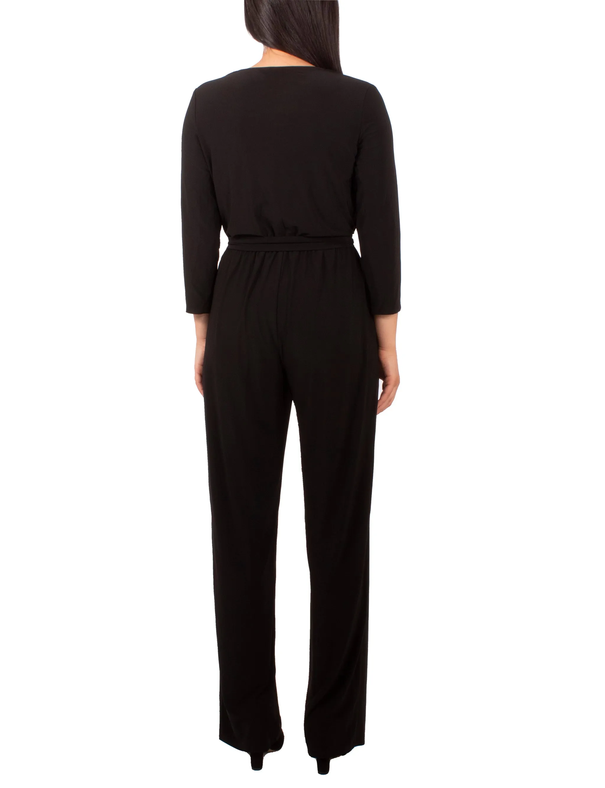 Petite 3/4 Sleeve Belted Jumpsuit