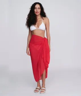 Red Full Length Semi Sheer Beach Sarong