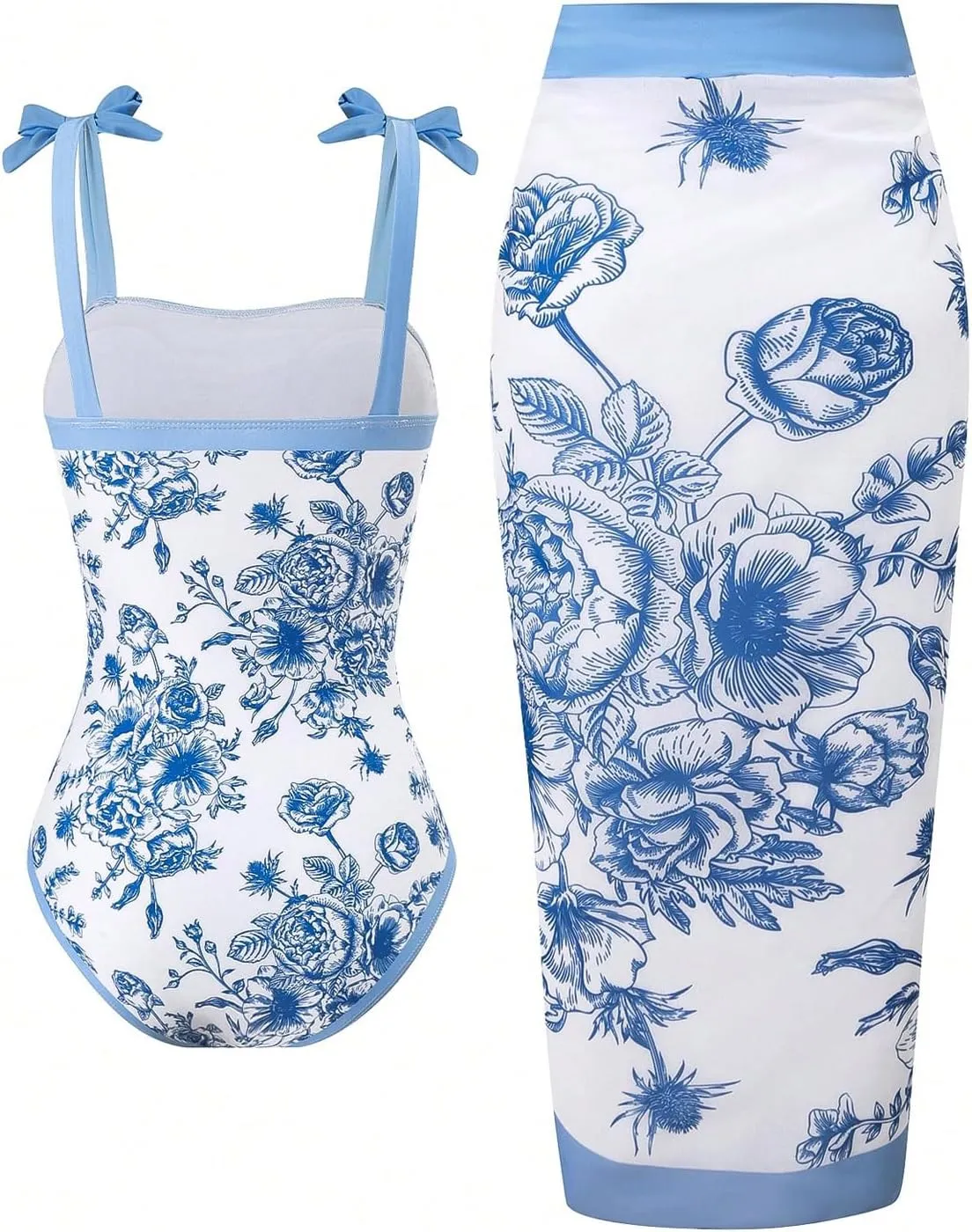 SHENHE Girl's One Piece Swimsuit with Sarong Cover Up Wrap Skirt Floral Tie Shoulder Bathing Suit