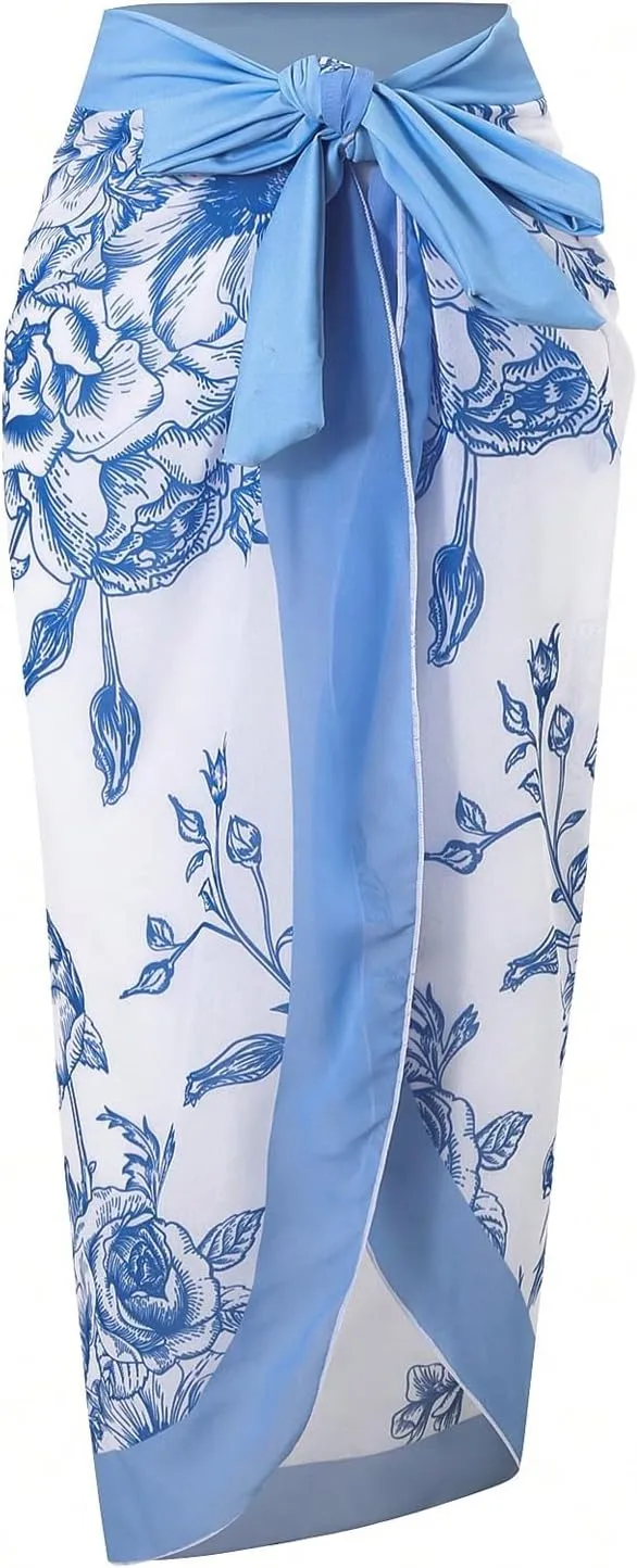 SHENHE Girl's One Piece Swimsuit with Sarong Cover Up Wrap Skirt Floral Tie Shoulder Bathing Suit