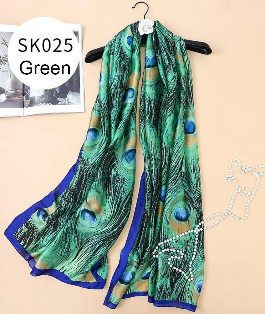 Silk Scarf for Women Fashion Floral Printed Large Lightweight Sunscreen Shawls Wraps Headscarf