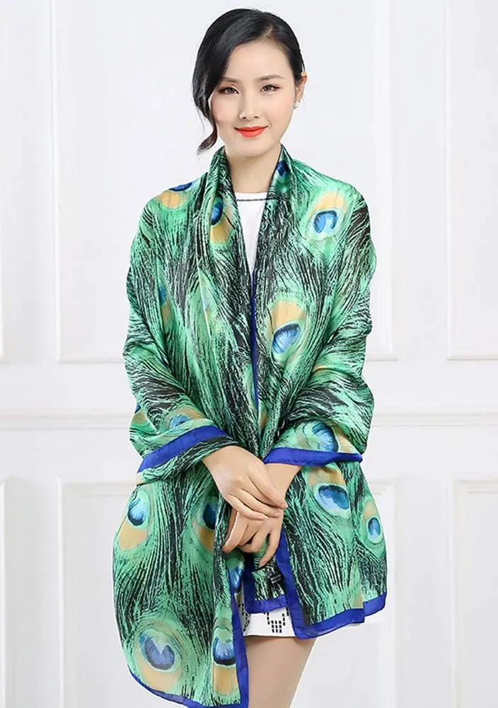 Silk Scarf for Women Fashion Floral Printed Large Lightweight Sunscreen Shawls Wraps Headscarf