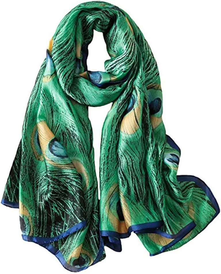 Silk Scarf for Women Fashion Floral Printed Large Lightweight Sunscreen Shawls Wraps Headscarf