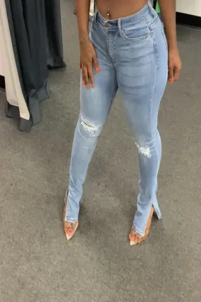 Sky Blue Denim Ripped Jeans