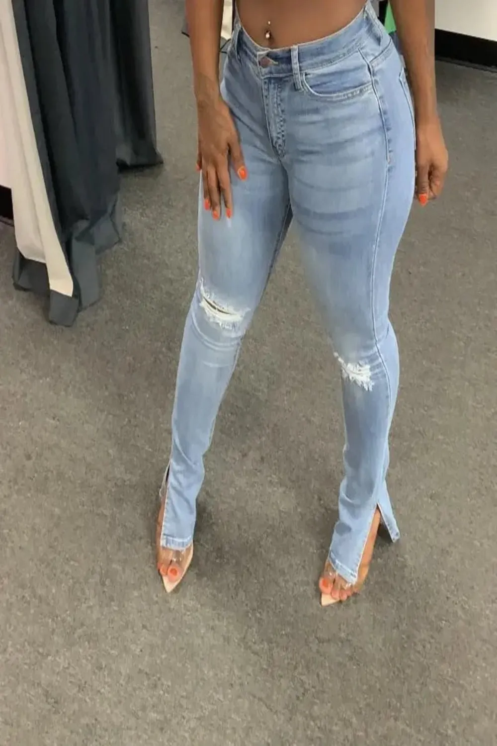 Sky Blue Denim Ripped Jeans