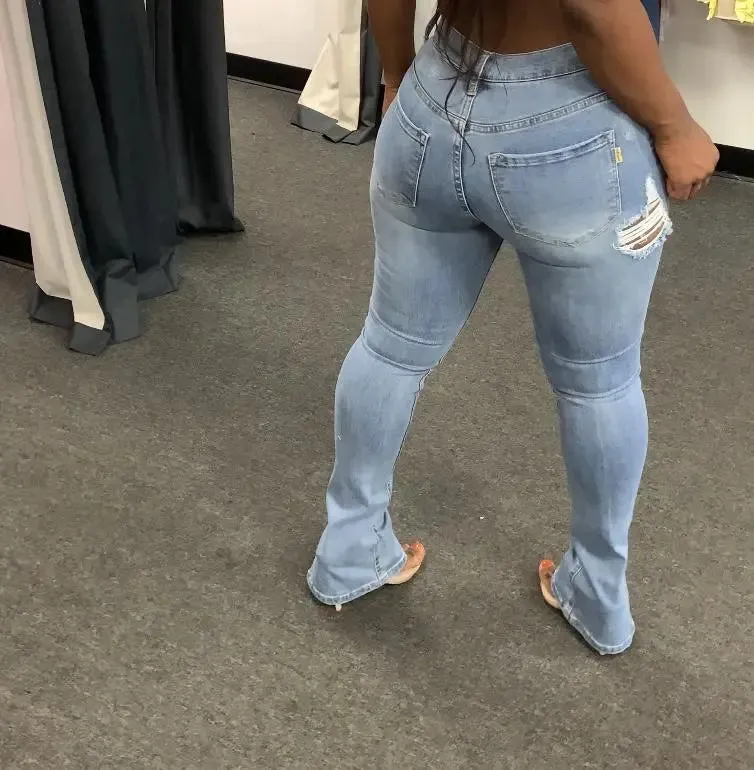 Sky Blue Denim Ripped Jeans