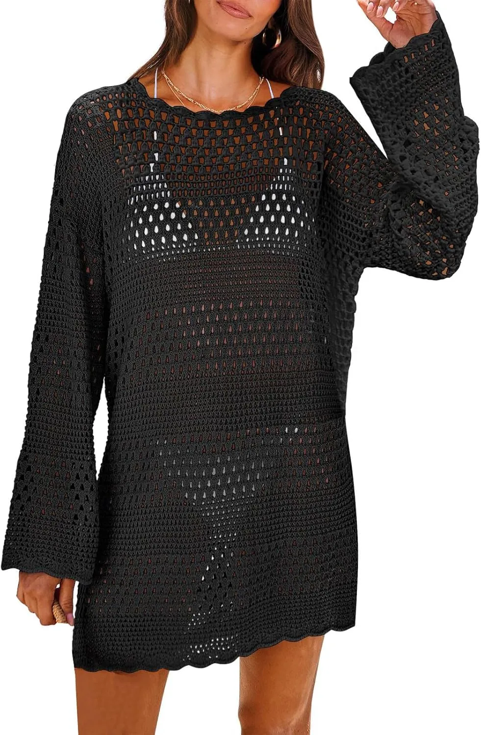 Swimsuit Coverup for Women Light Summer Bathing Suit Swimwear Mesh Knit Beach Dress Breathable Cover Up Crochet Dresses
