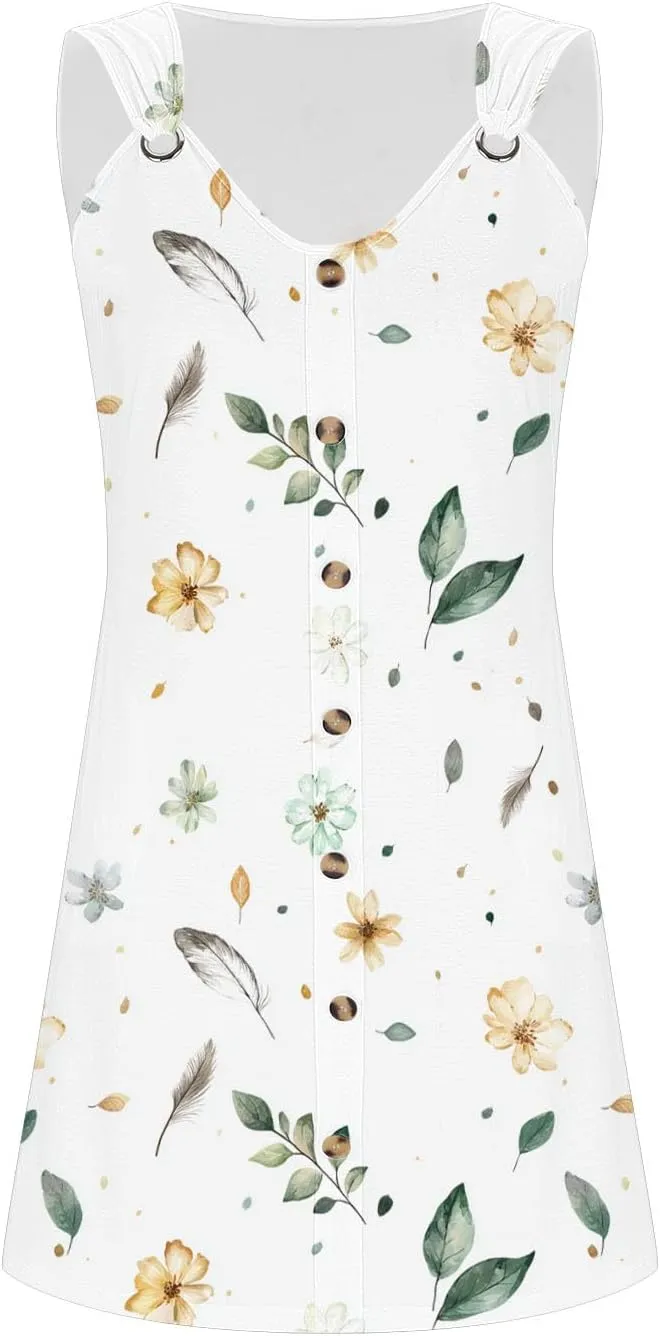 TANGNADE Womens Summer Dresses V Neck Tank Flowy Mini A Line Casual Boho Beach Vacation Sundress Cover up