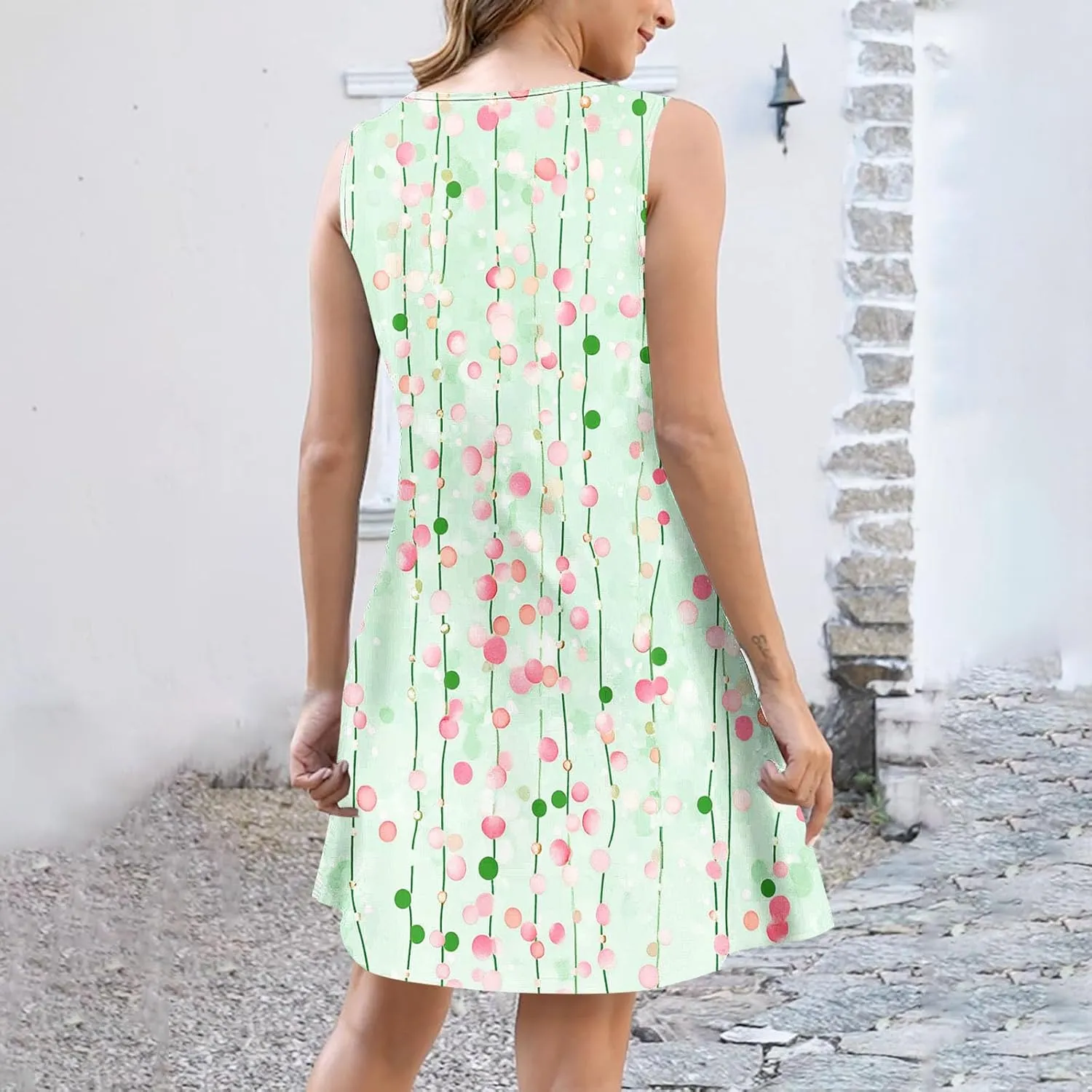 TANGNADE Womens Summer Dresses V Neck Tank Flowy Mini A Line Casual Boho Beach Vacation Sundress Cover up
