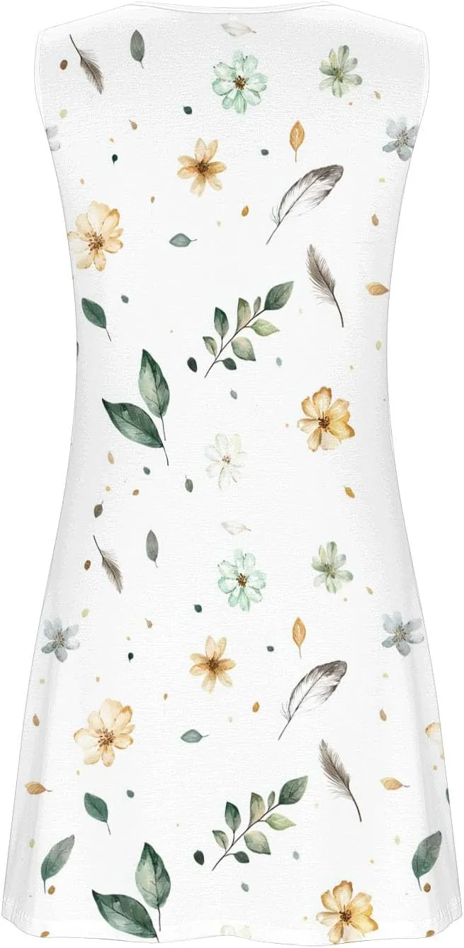TANGNADE Womens Summer Dresses V Neck Tank Flowy Mini A Line Casual Boho Beach Vacation Sundress Cover up