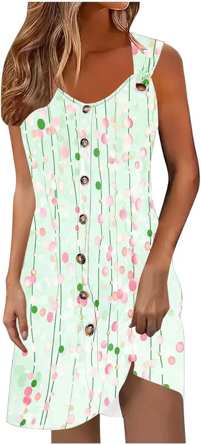 TANGNADE Womens Summer Dresses V Neck Tank Flowy Mini A Line Casual Boho Beach Vacation Sundress Cover up