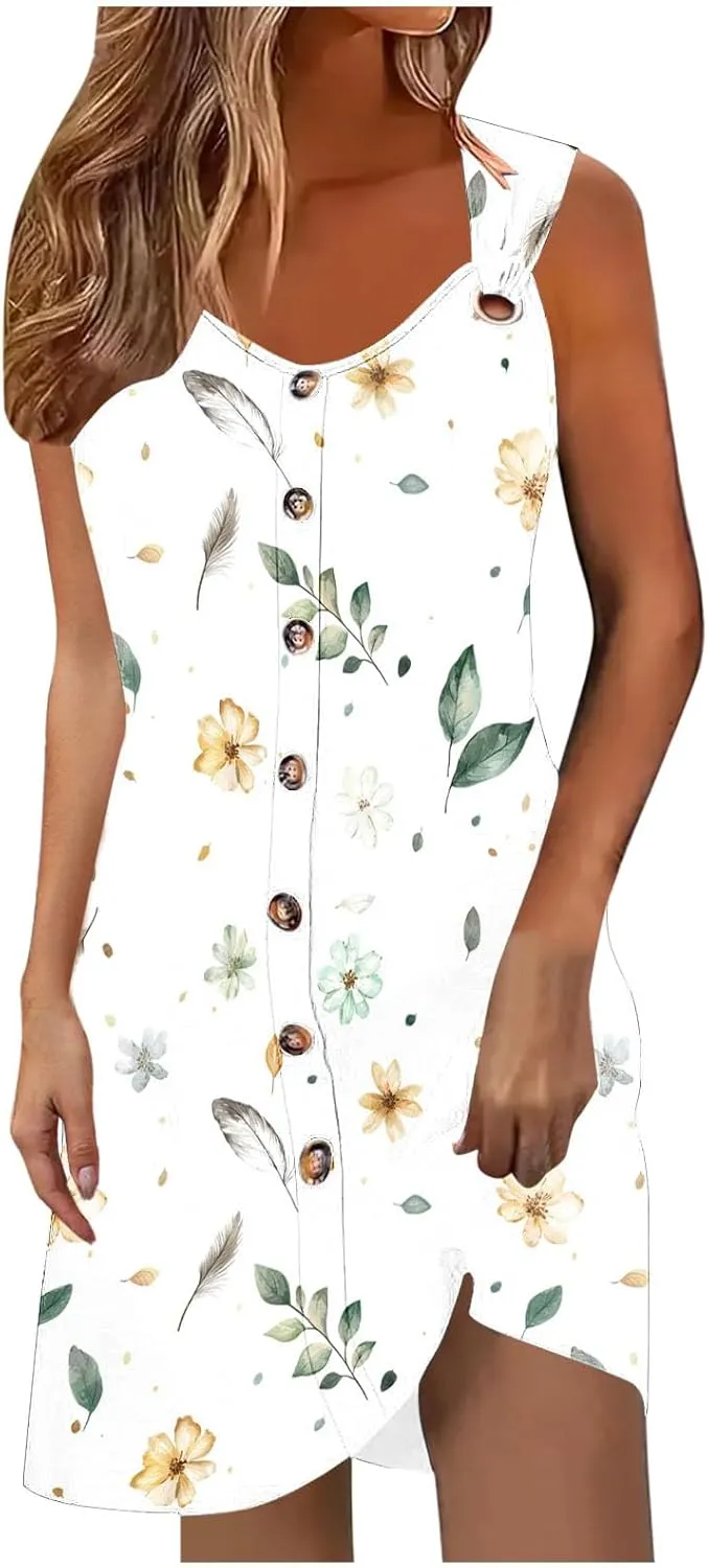 TANGNADE Womens Summer Dresses V Neck Tank Flowy Mini A Line Casual Boho Beach Vacation Sundress Cover up