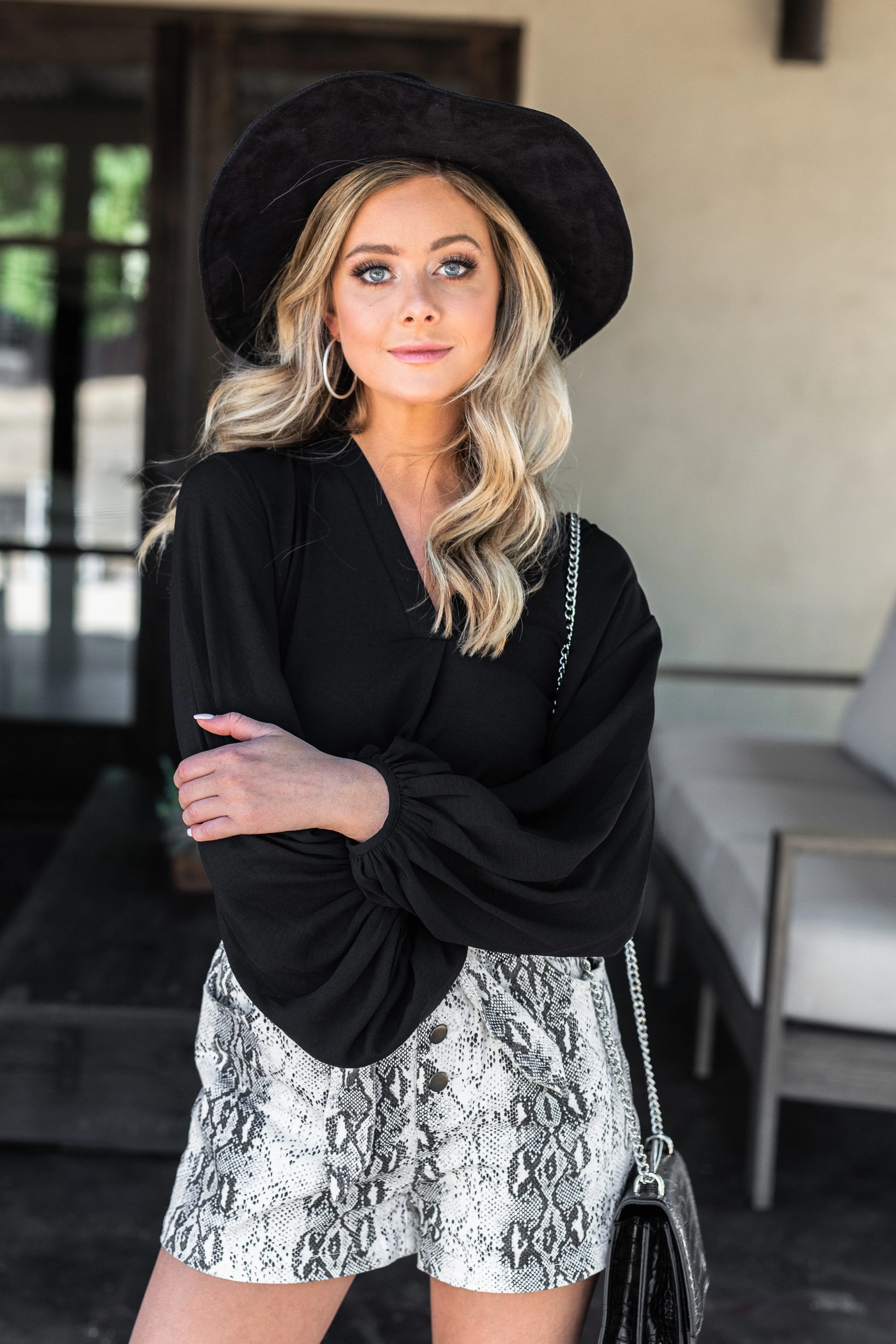 Thanks To You Black Bubble Sleeve Blouse