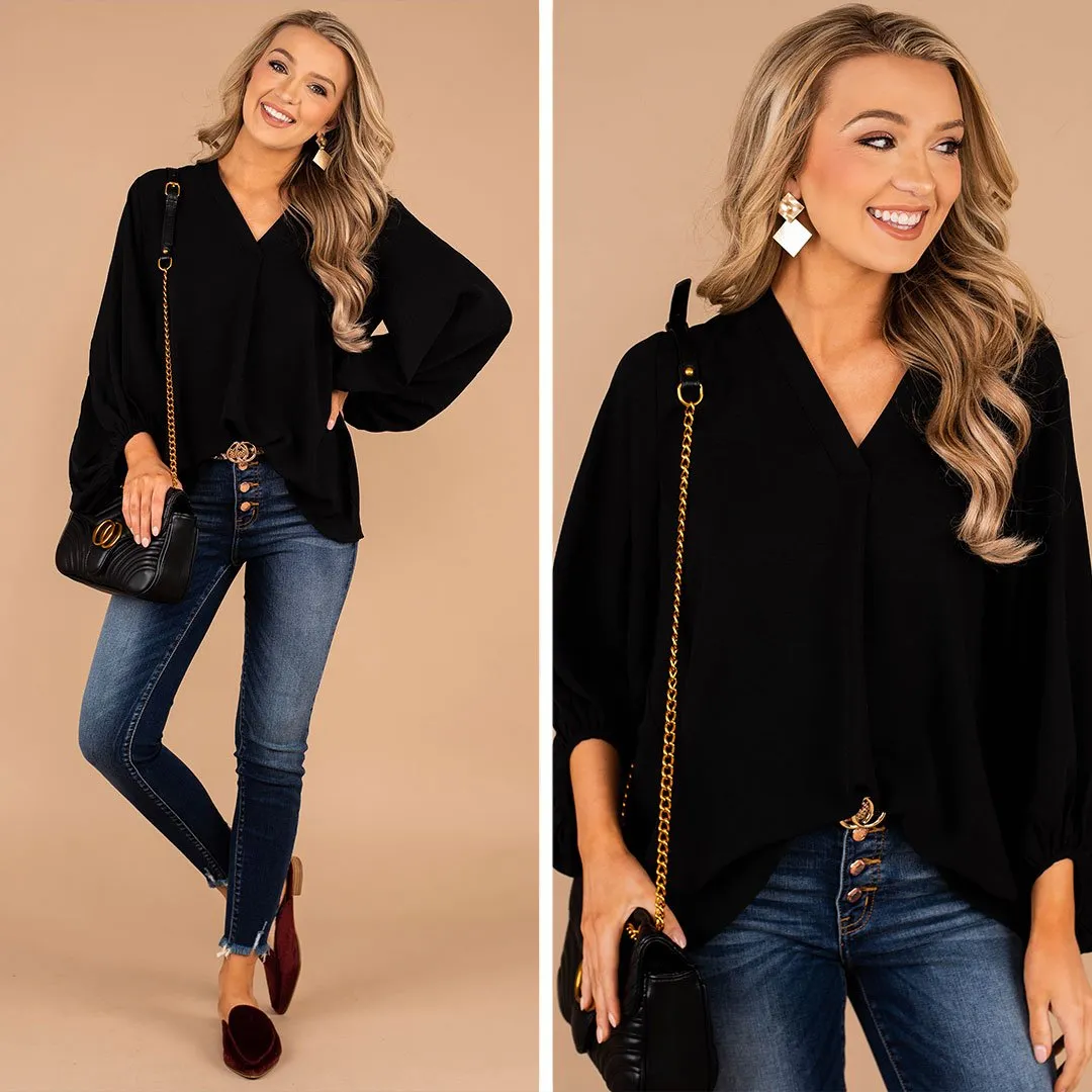 Thanks To You Black Bubble Sleeve Blouse