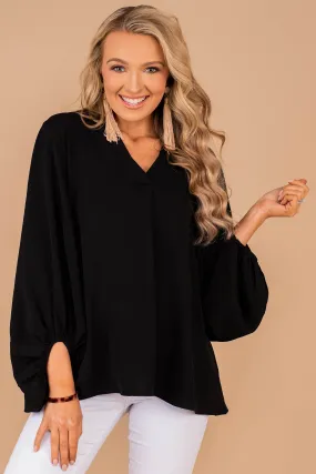 Thanks To You Black Bubble Sleeve Blouse