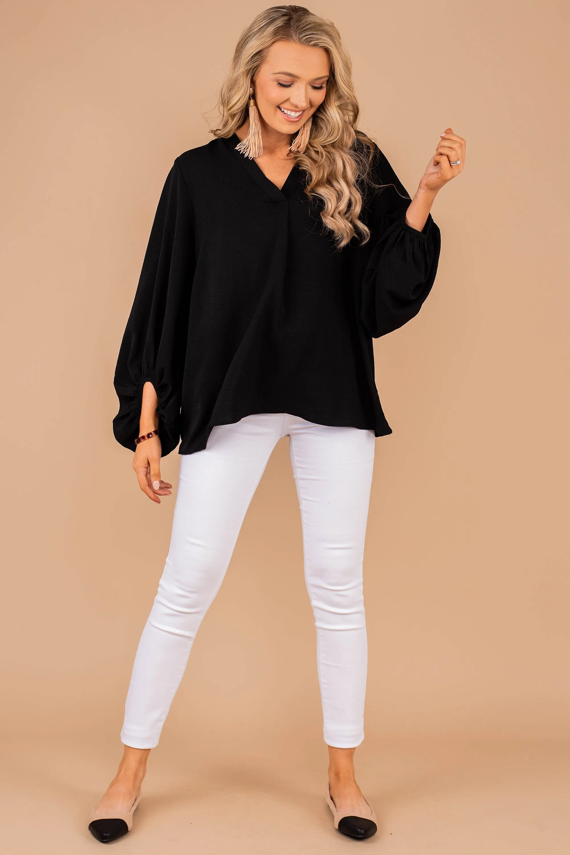 Thanks To You Black Bubble Sleeve Blouse