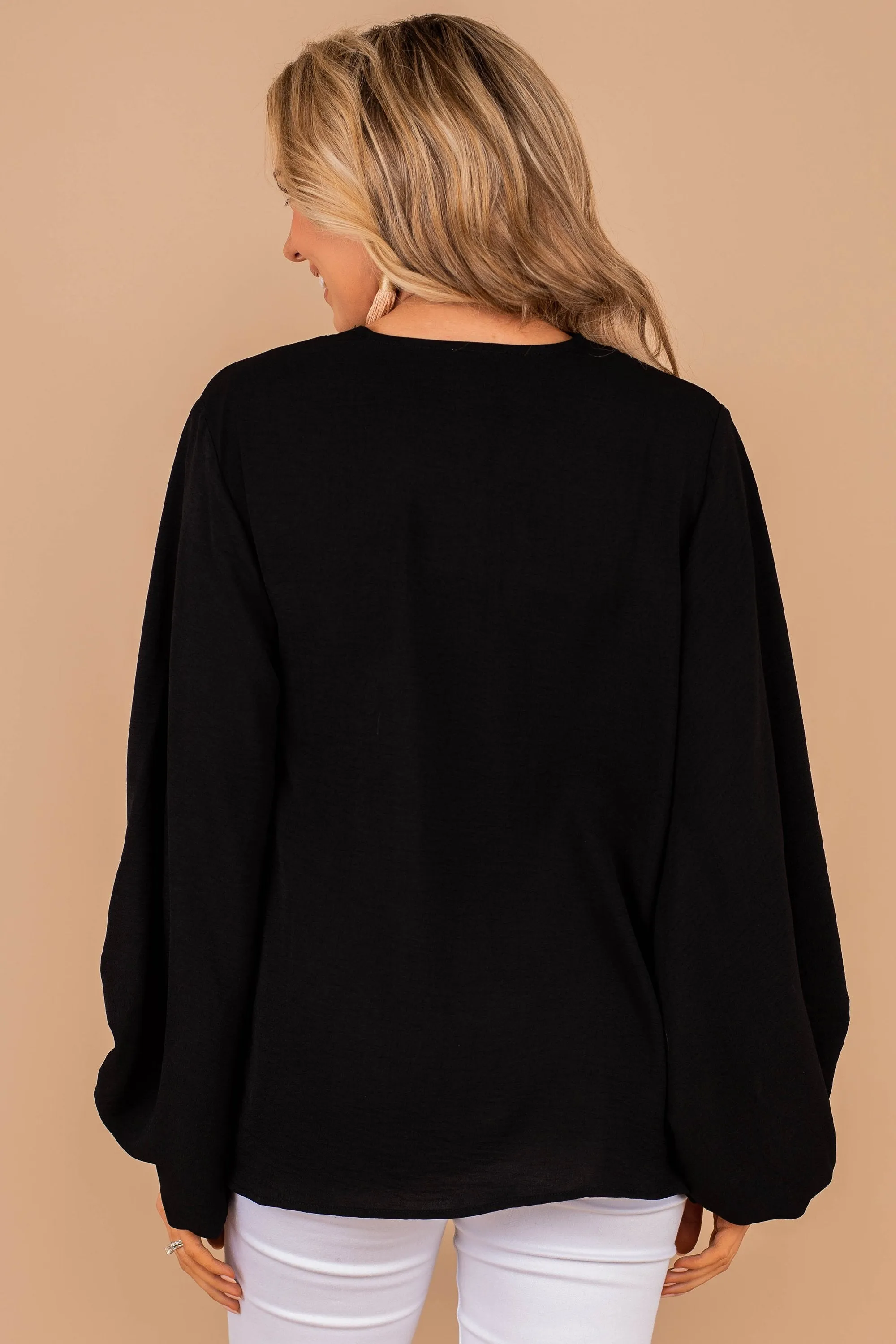 Thanks To You Black Bubble Sleeve Blouse