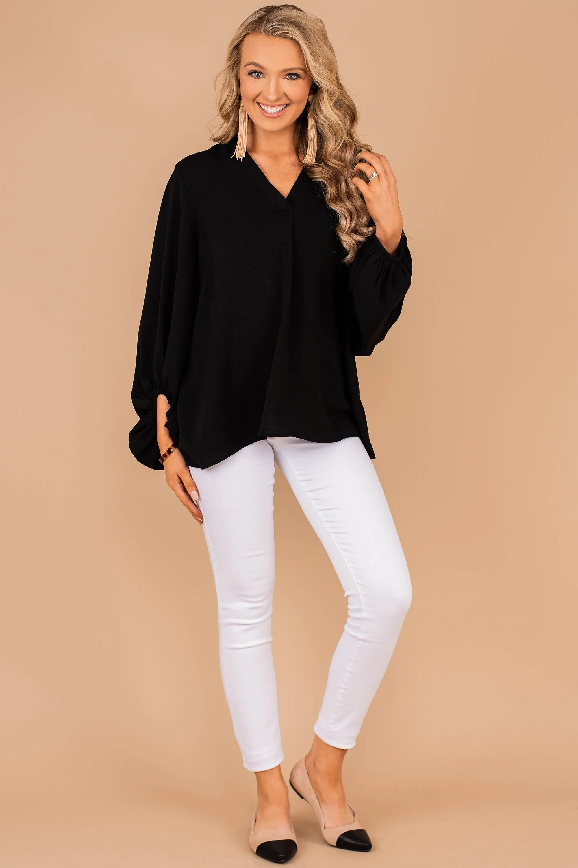 Thanks To You Black Bubble Sleeve Blouse