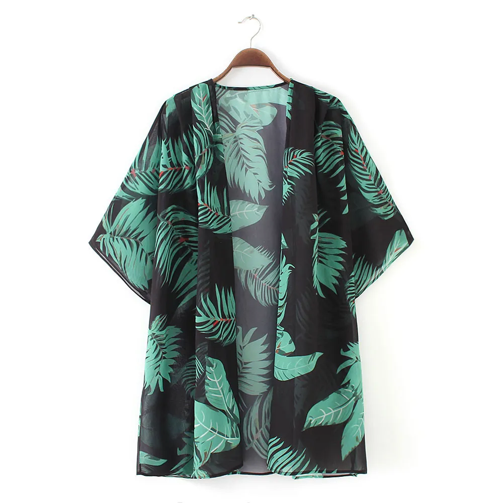 Tropical Print Shawl Cover Up Bikini Beachwear For Women