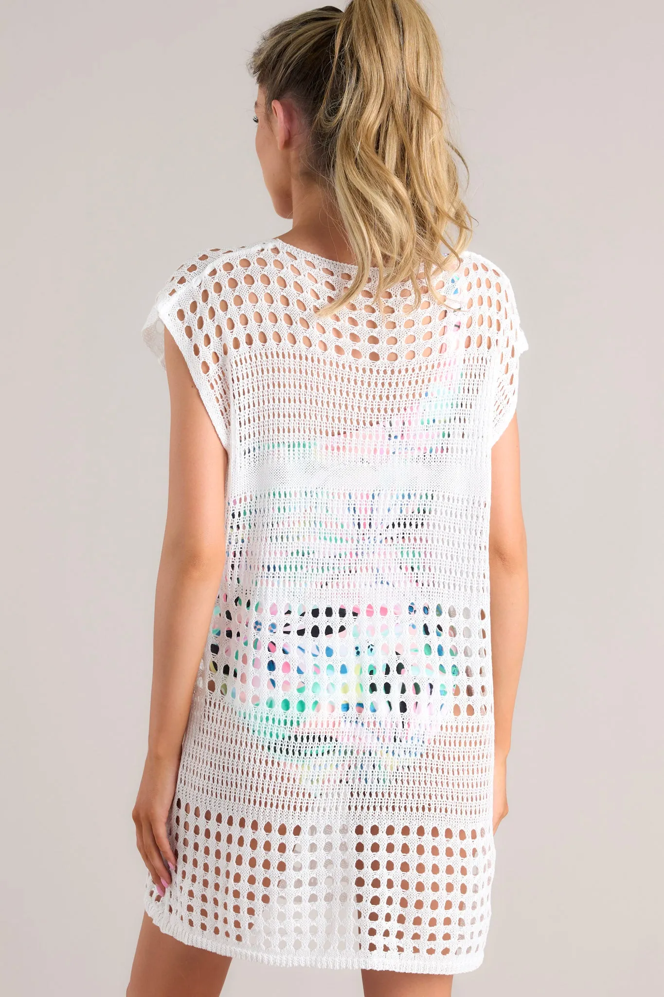 Tropical Tranquility White Open Knit Cover Up