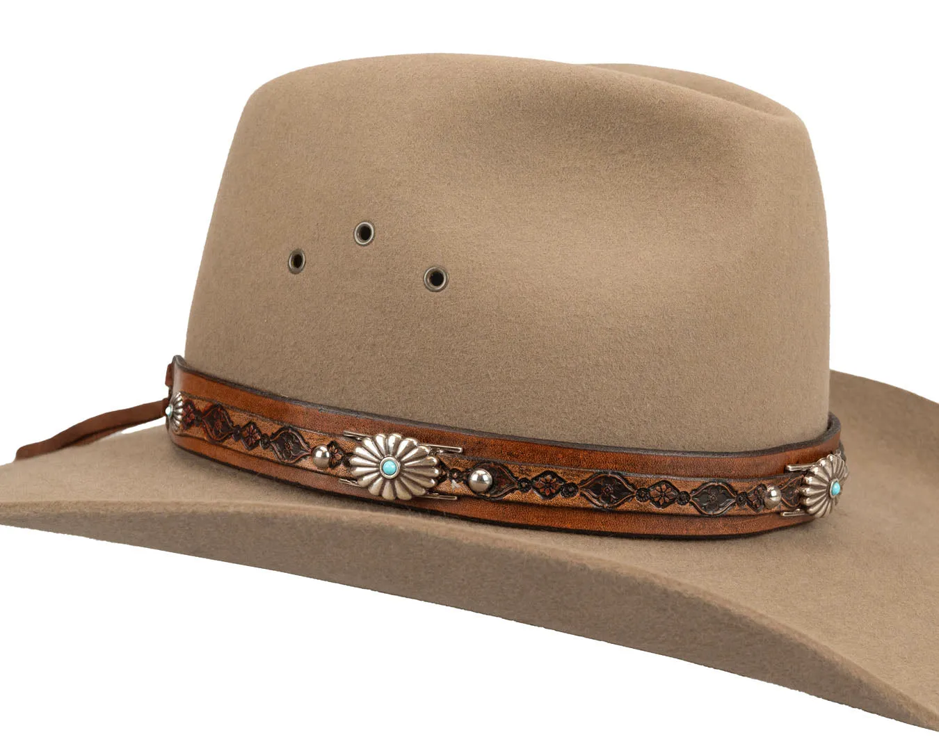 Turquoise Western Hat Band | Floral Conchos #1