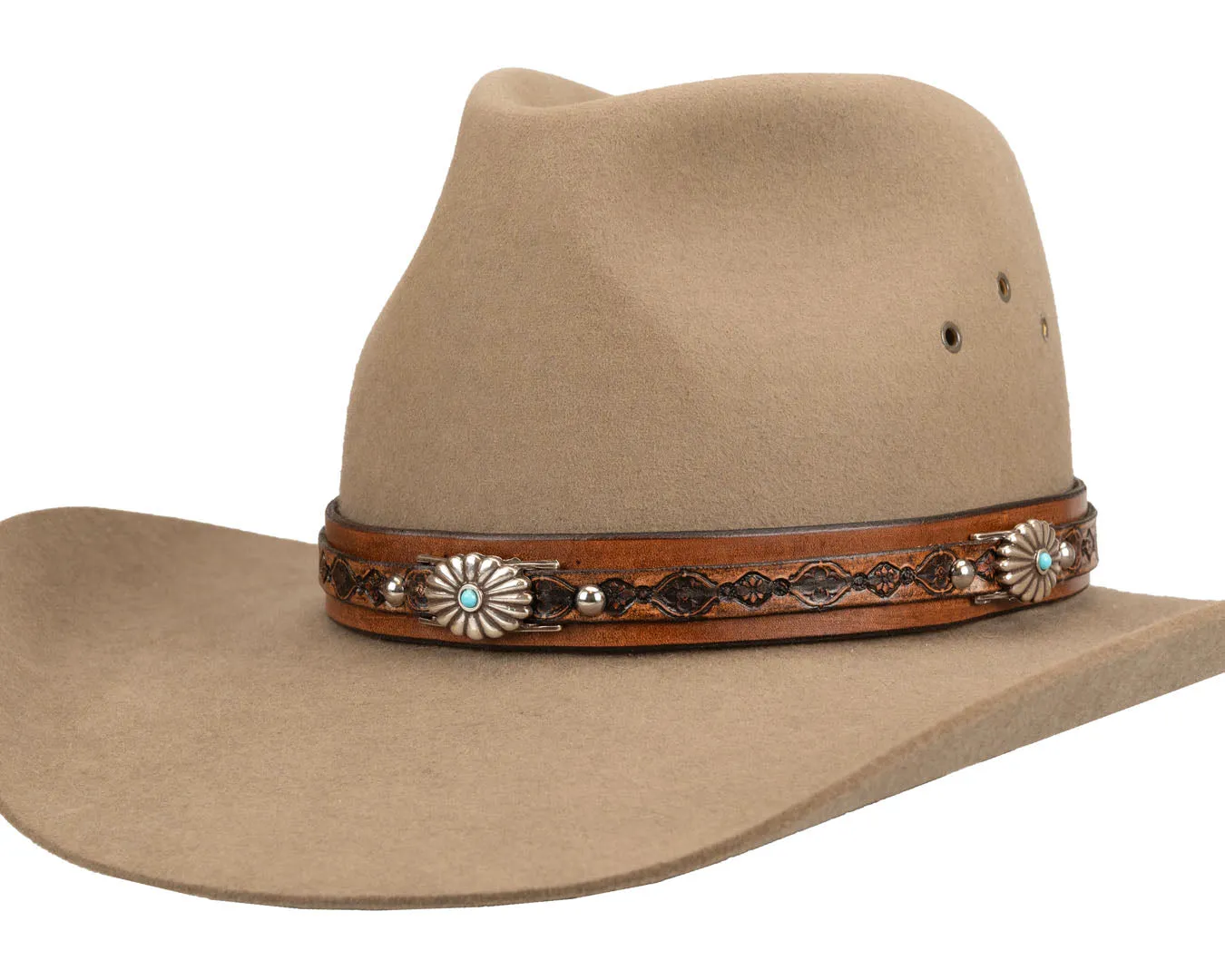 Turquoise Western Hat Band | Floral Conchos #1