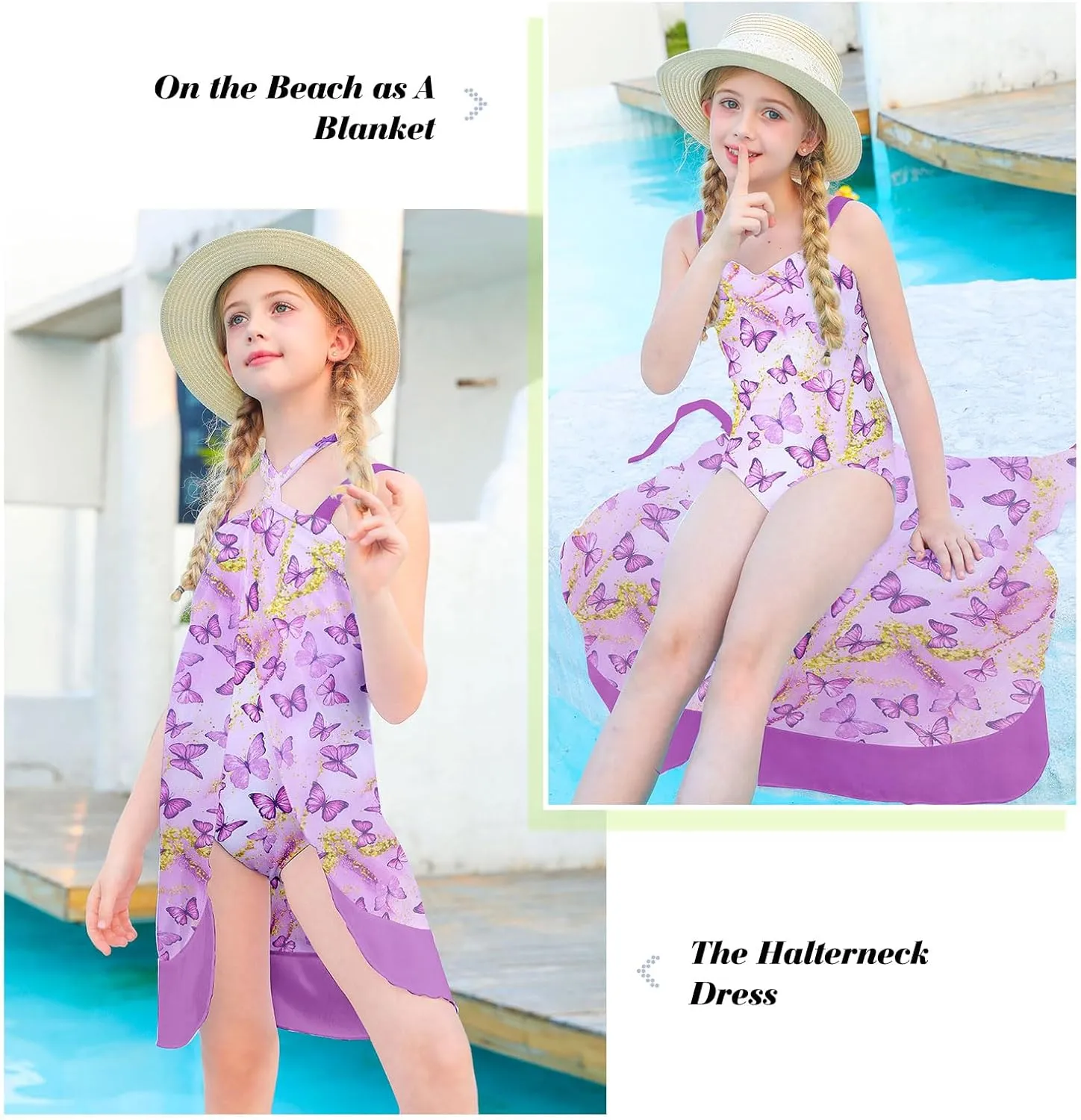 uideazone Girls One Piece Swimsuit with Cover Up Wrap Skirt Set Cool Printed Two Piece Bathing Suit 6-12T