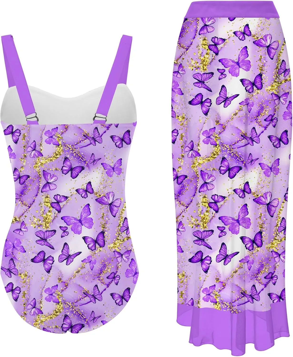 uideazone Girls One Piece Swimsuit with Cover Up Wrap Skirt Set Cool Printed Two Piece Bathing Suit 6-12T