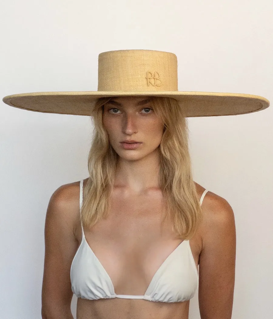 Wide-Brimmed Straw Canotier Hat