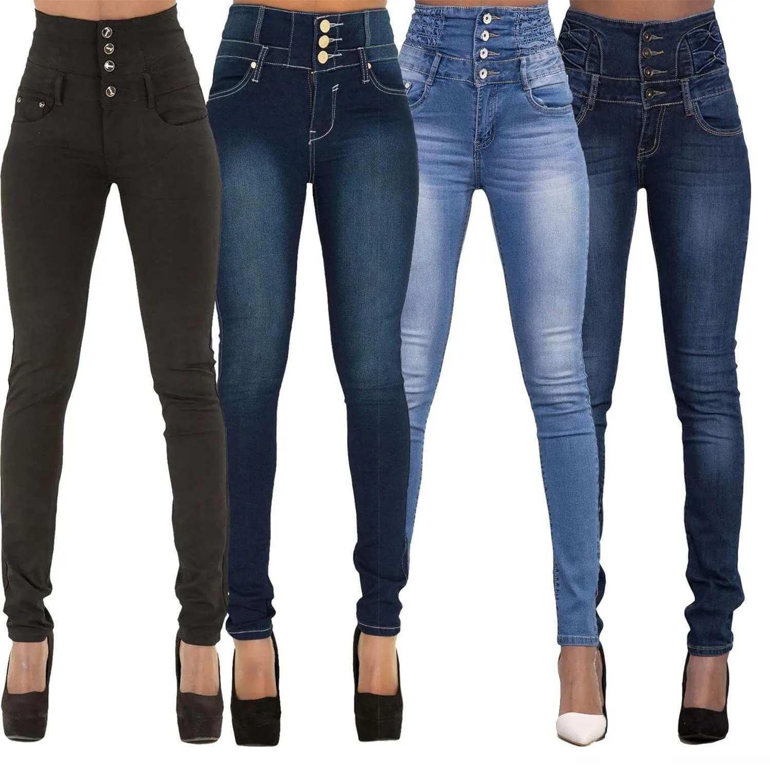 Women Button High Waist Skinny Jeans Colombian Design Butt Lift Denim Pants Stretch High Rise Skinnys Trousers (XX-Large,Light Blue)