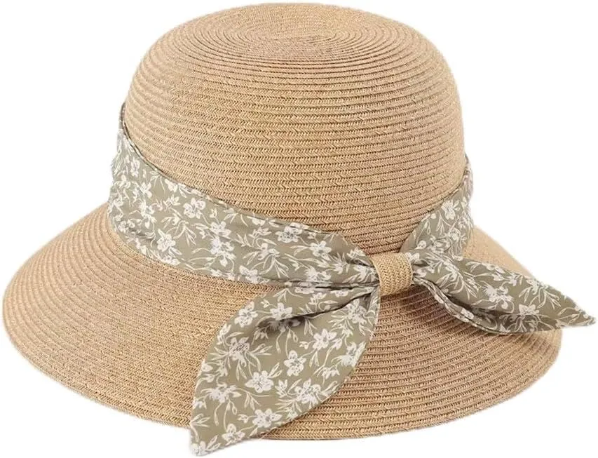 Women Straw Sun Hat Summer Wide Brim Hat Travel Floppy Beach Cap Adjustable Sun Hat