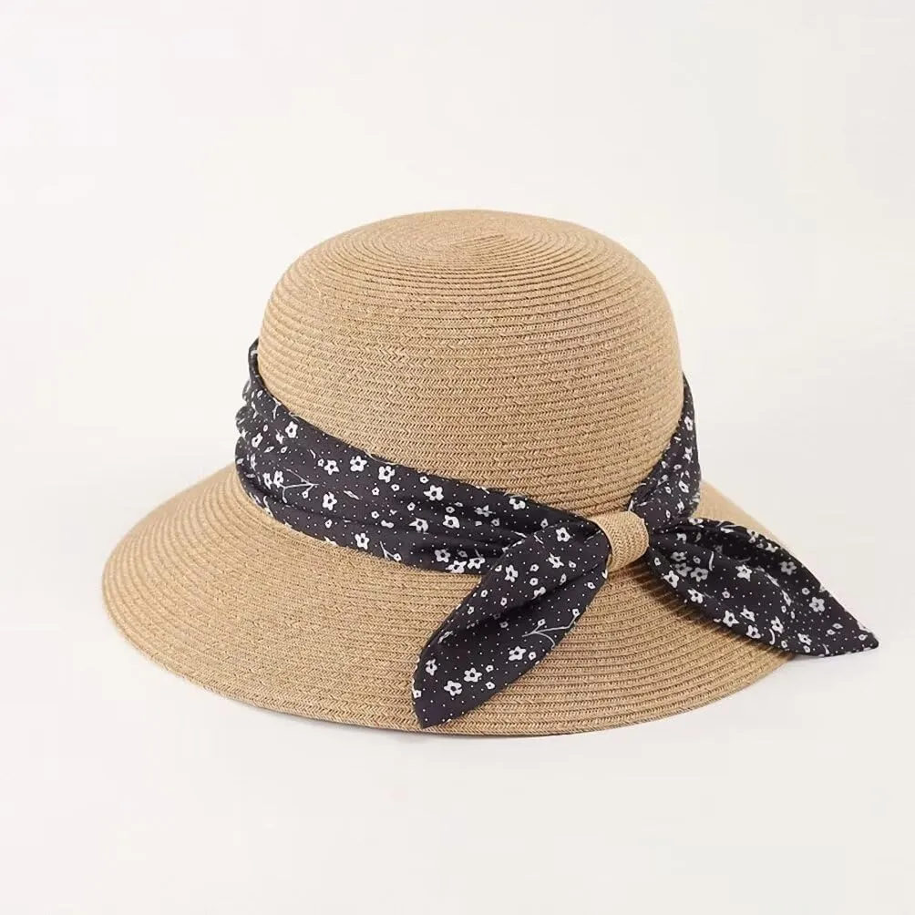 Women Straw Sun Hat Summer Wide Brim Hat Travel Floppy Beach Cap Adjustable Sun Hat