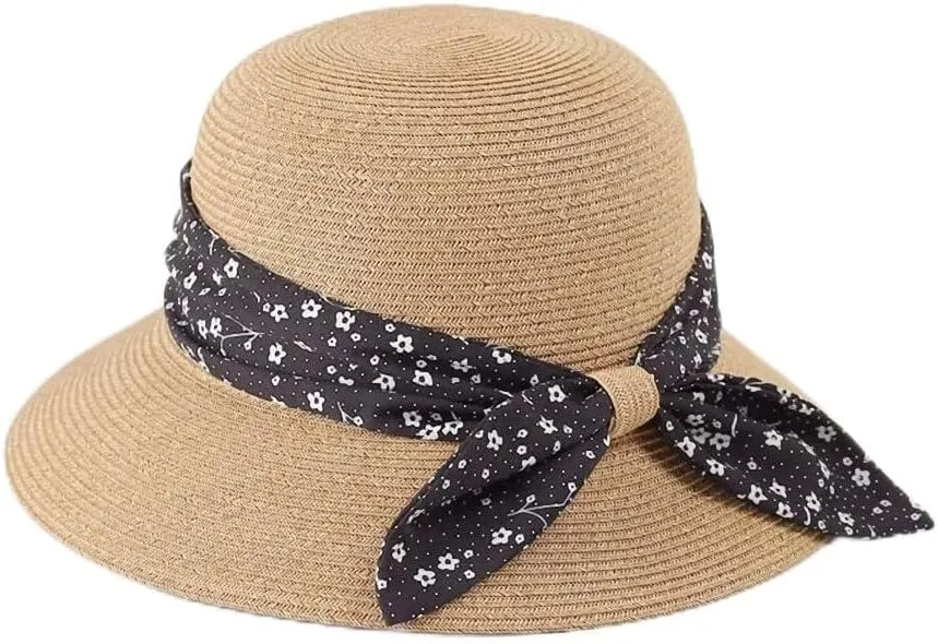 Women Straw Sun Hat Summer Wide Brim Hat Travel Floppy Beach Cap Adjustable Sun Hat