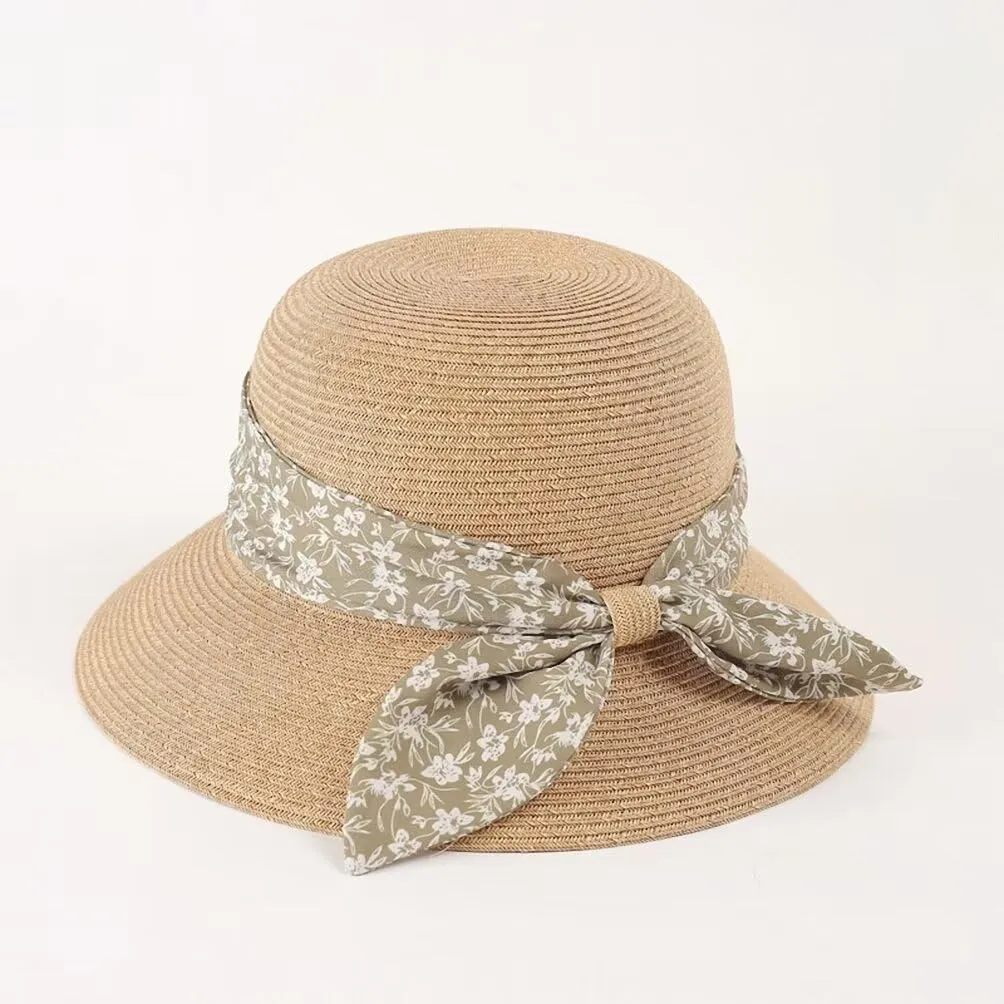 Women Straw Sun Hat Summer Wide Brim Hat Travel Floppy Beach Cap Adjustable Sun Hat