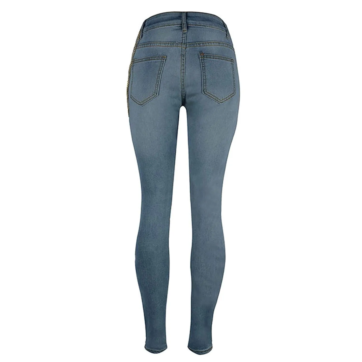 Women's Buttons Fly Distressed Jeans Breasted Skinny Flared Ripped Denim Pants with Pockets Slimming Patch Work Jeans (XX-Large,Light Blue)