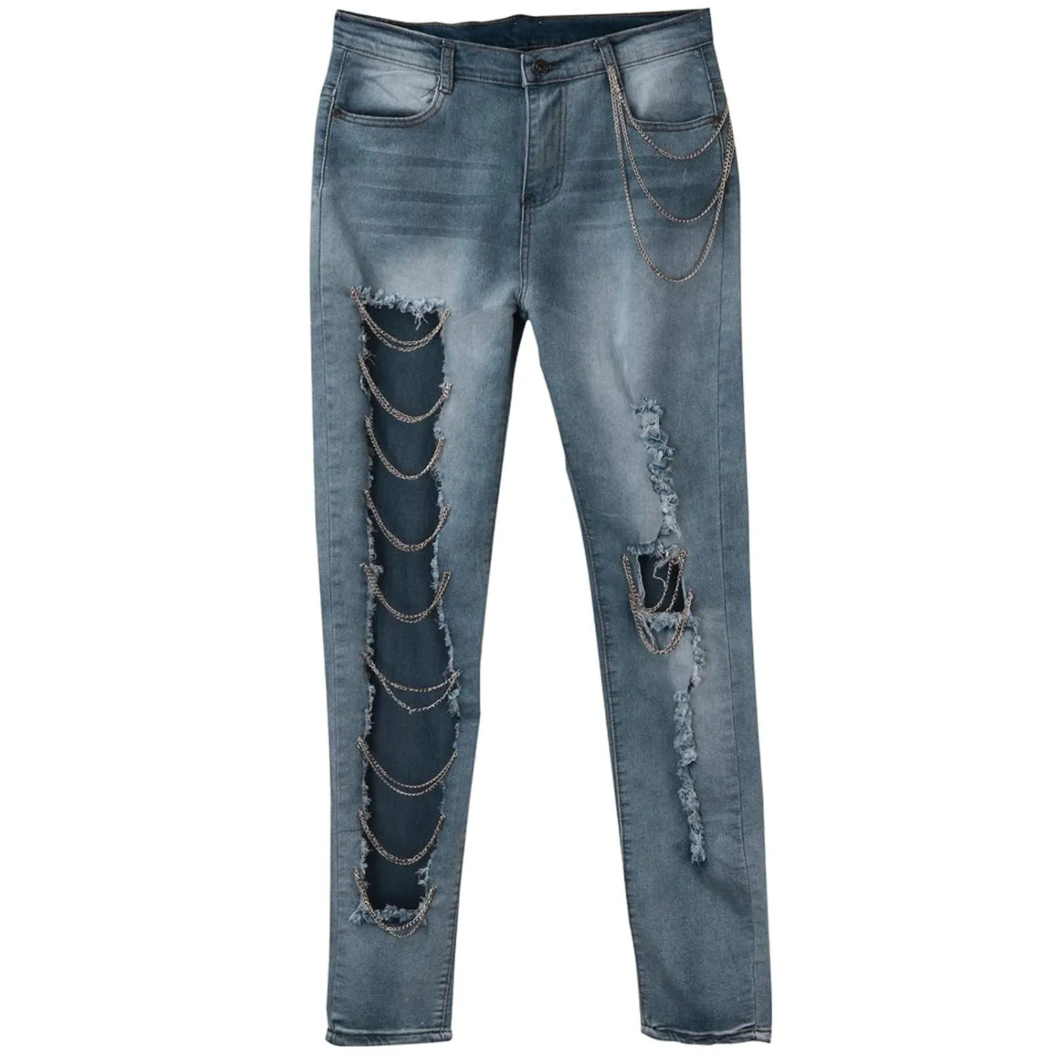 Women's Buttons Fly Distressed Jeans Breasted Skinny Flared Ripped Denim Pants with Pockets Slimming Patch Work Jeans (XX-Large,Light Blue)