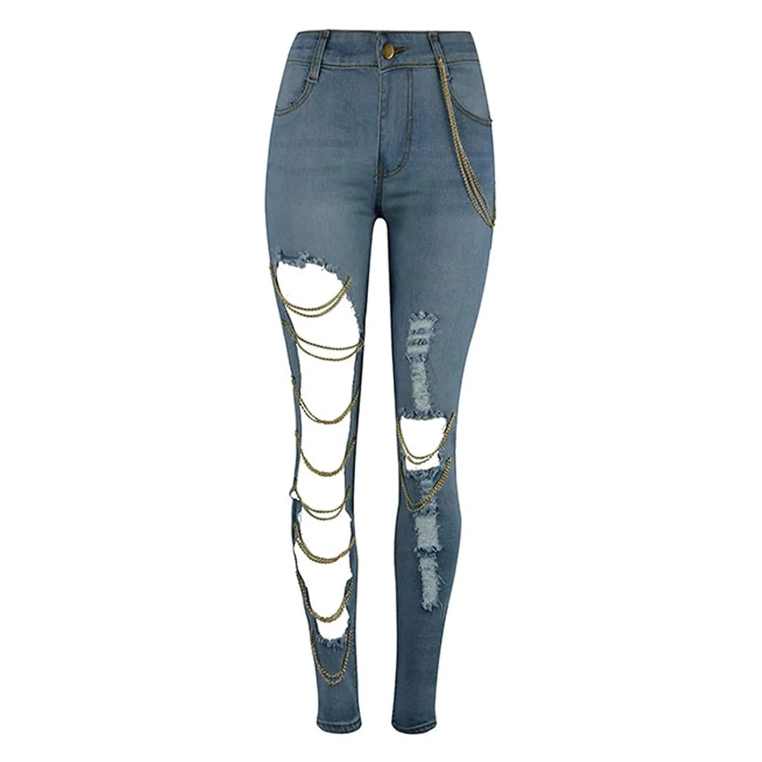 Women's Buttons Fly Distressed Jeans Breasted Skinny Flared Ripped Denim Pants with Pockets Slimming Patch Work Jeans (XX-Large,Light Blue)