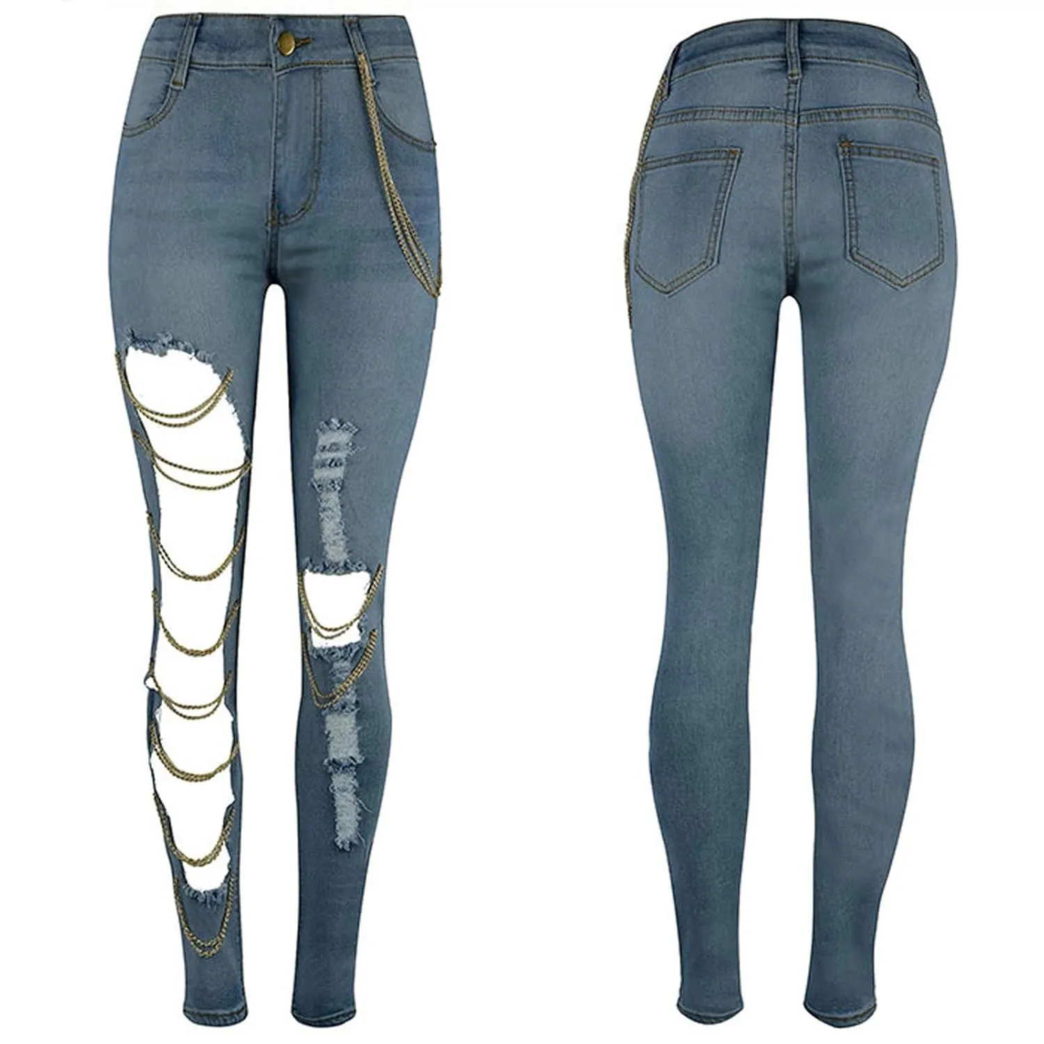 Women's Buttons Fly Distressed Jeans Breasted Skinny Flared Ripped Denim Pants with Pockets Slimming Patch Work Jeans (XX-Large,Light Blue)