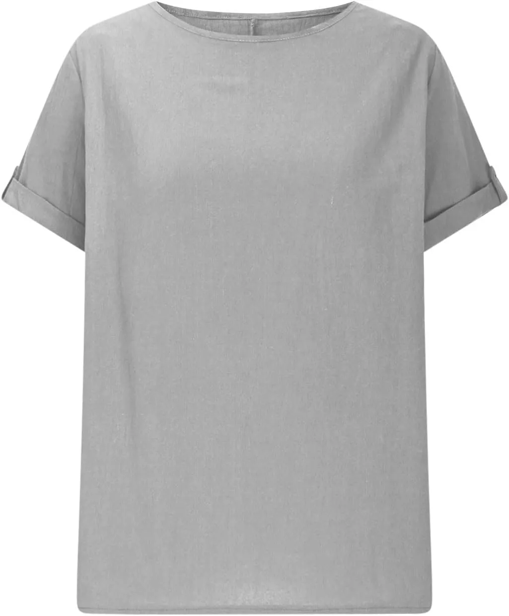 Women's Cotton Linen T Shirts Summer Crew Neck Rolled Short Sleeve Blouses Casual Loose Solid Basic Tunics Tee Tops