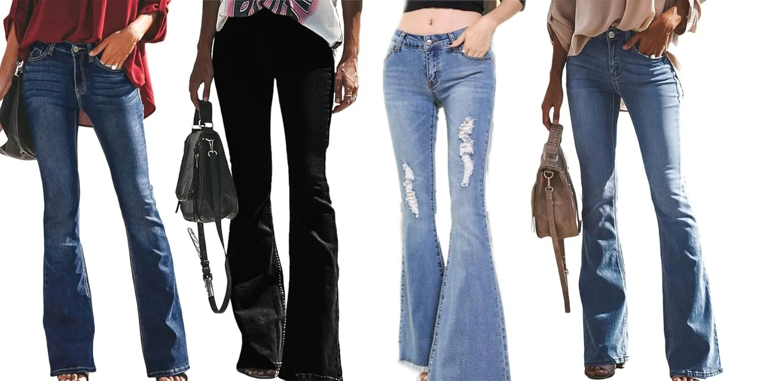 Women's Mid Rise Bootcut Flare Jeans Stretch Skinny Bell Bottom Jeans Wide Leg Fitted Denim Pants Trousers (Small,Light Blue)
