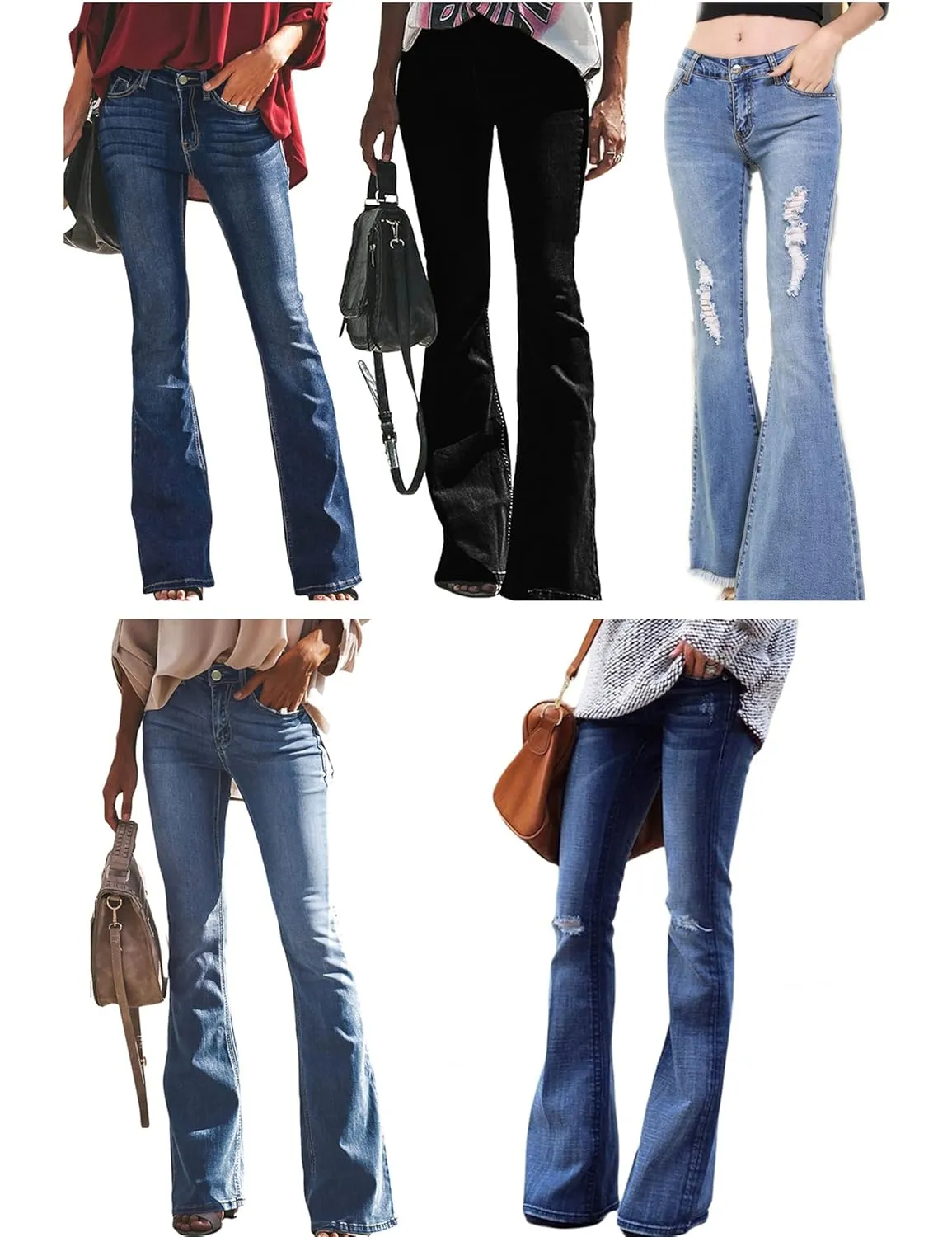 Women's Mid Rise Bootcut Flare Jeans Stretch Skinny Bell Bottom Jeans Wide Leg Fitted Denim Pants Trousers (Small,Light Blue)