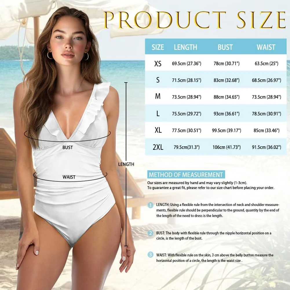 Womens One Piece Swimsuits with Sarong Coverups Ruffled Deep V Neck Bathing Suits with Bikini Cover up Beach Skirt