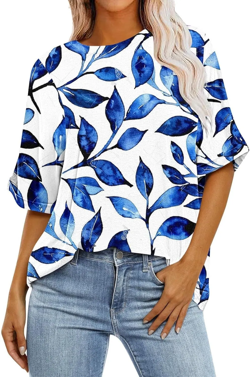 Womens Oversized T Shirts Summer Tops Boho Floral Tees Casual Loose Fit Short Sleeve Tops 2025 Beach Vacation Blouse