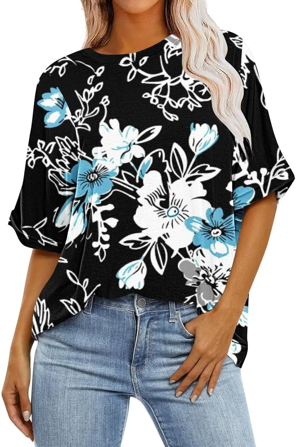 Womens Oversized T Shirts Summer Tops Boho Floral Tees Casual Loose Fit Short Sleeve Tops 2025 Beach Vacation Blouse
