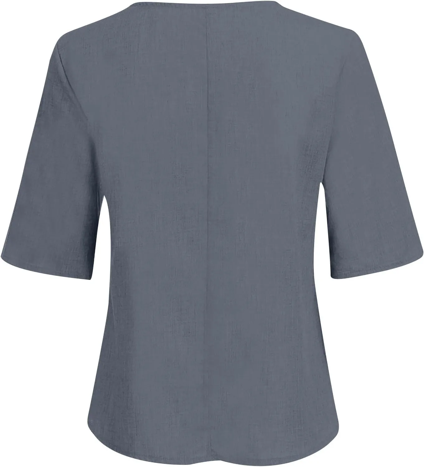 Women's Plus Size Linen Shirts V Neck Summer Tops 3/4 Sleeve Casual Blouses Loose Fit Tunic Tops Solid Comfy Tshirts