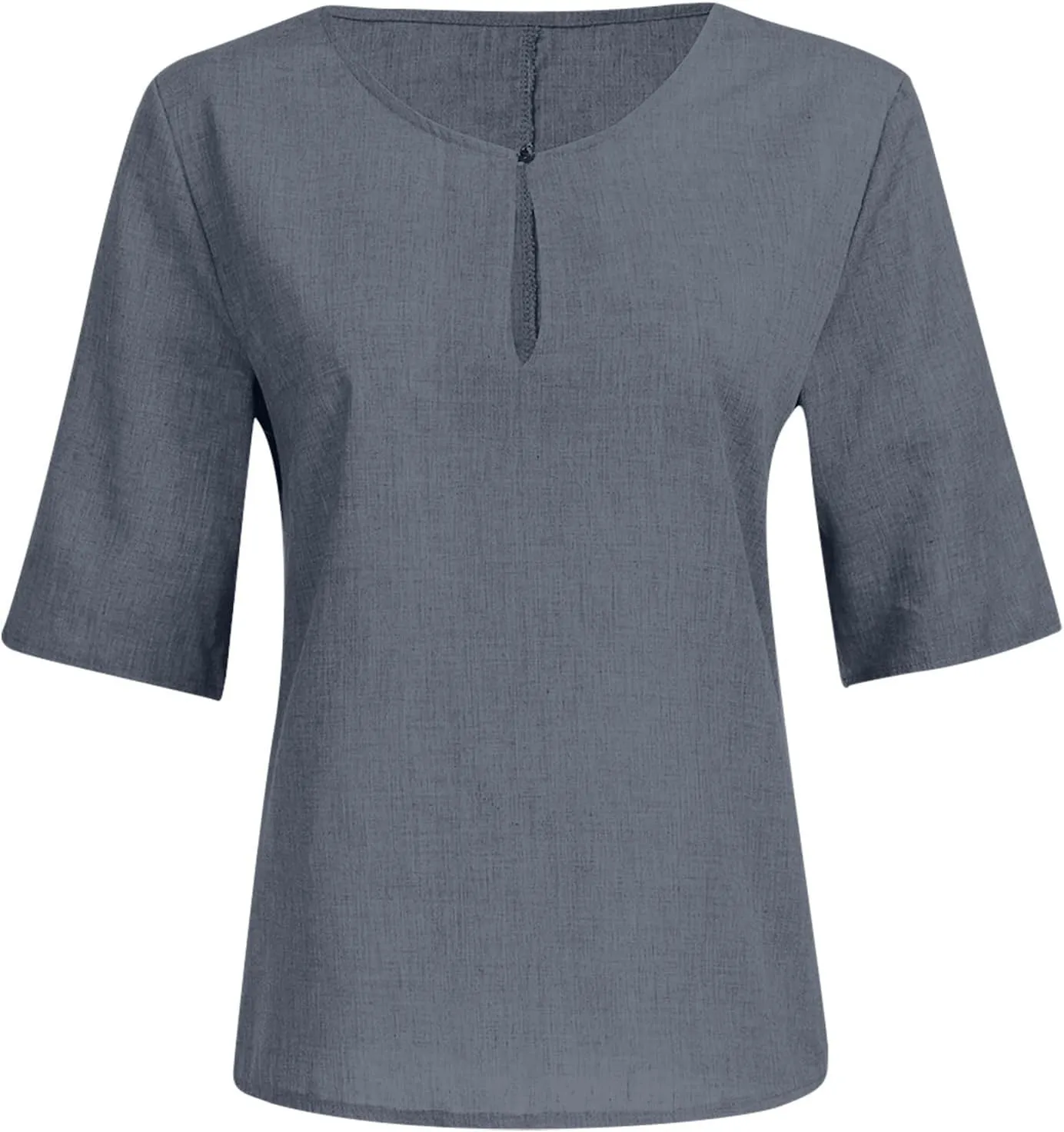 Women's Plus Size Linen Shirts V Neck Summer Tops 3/4 Sleeve Casual Blouses Loose Fit Tunic Tops Solid Comfy Tshirts