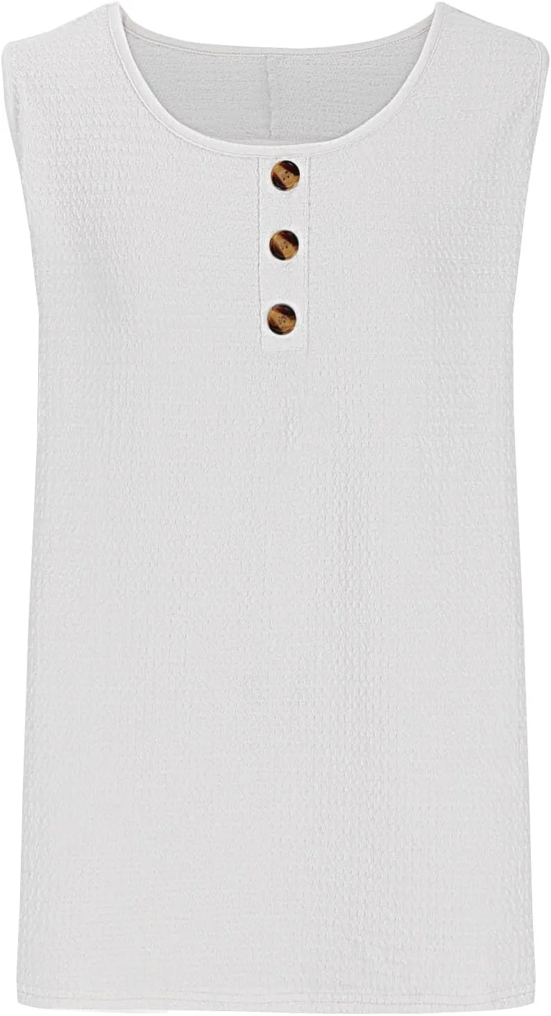 Womens Plus Size Tank Tops Summer Sleeveless Henley T-Shirts Casual Loose Fit Ribbed Knit Vest Crewneck Tunic Blouse