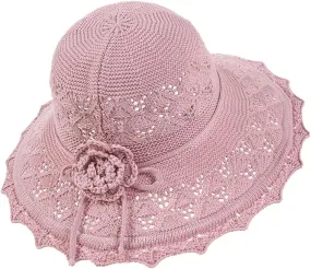 Womens Ruffled Flowers Summer Beach Hat Wide Brim Knitted Sun Hats Foldable Floppy Summer Cap for Travel Decoration
