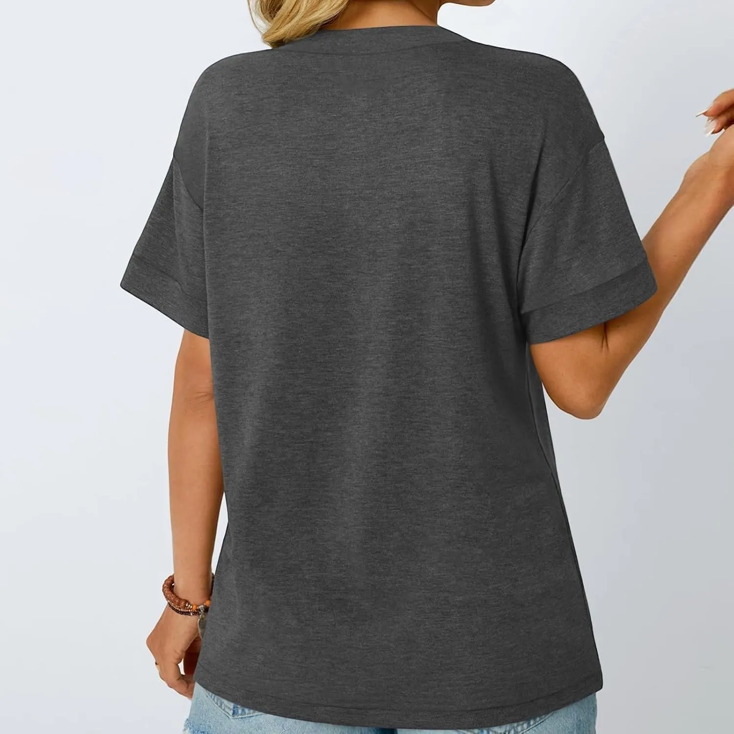Womens Short Sleeve Henley Shirts Summer Dressy Casual Flowy Tops Loose Fit Basic Trendy Fashion Blouses 2025